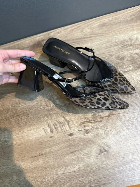 Marc Fisher Leopard Print Pointed-Toe Slingback Heels - Brown/Black - Picture 8 of 8